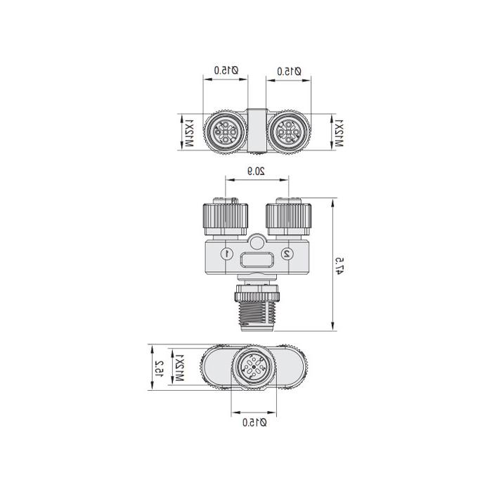 M12 4Pin公头/2M12 4Pin母头、Y型插接器、644442